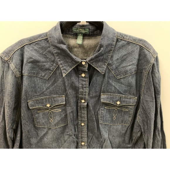 LRL Ralph Lauren Shirt Women 3X Blue Denim Western Cowgirl Ranch Pearl Snap - Picture 2 of 12